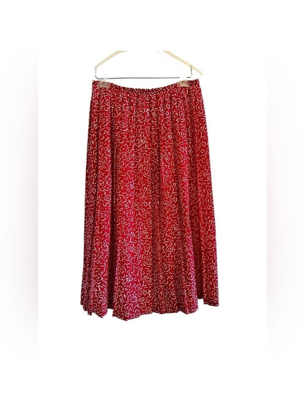 LESLIE FAY Vintage Red Pleated Skirt Abstract Design Stretch Waist - Size 10